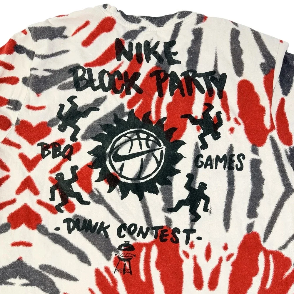 Nike Block Party Tie Dye Graphic T-Shirt Mens Large Red White Black‎ BBQ Games